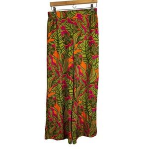 Colorful Wide Leg Floral Pant Pink S‎ Tropical Resort Preppy Chic